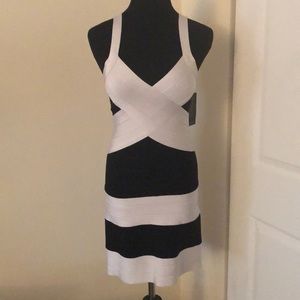Zara White and Black Striped Bandage Mini Dress